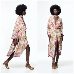 Zara Silky Floral Long Kimono Dress